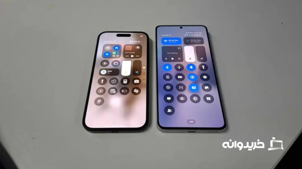 بررسی گوشی پوکو اف 6 پرو 8 The Control Center of the iPhone 15 compared to the Poco F6 Pro