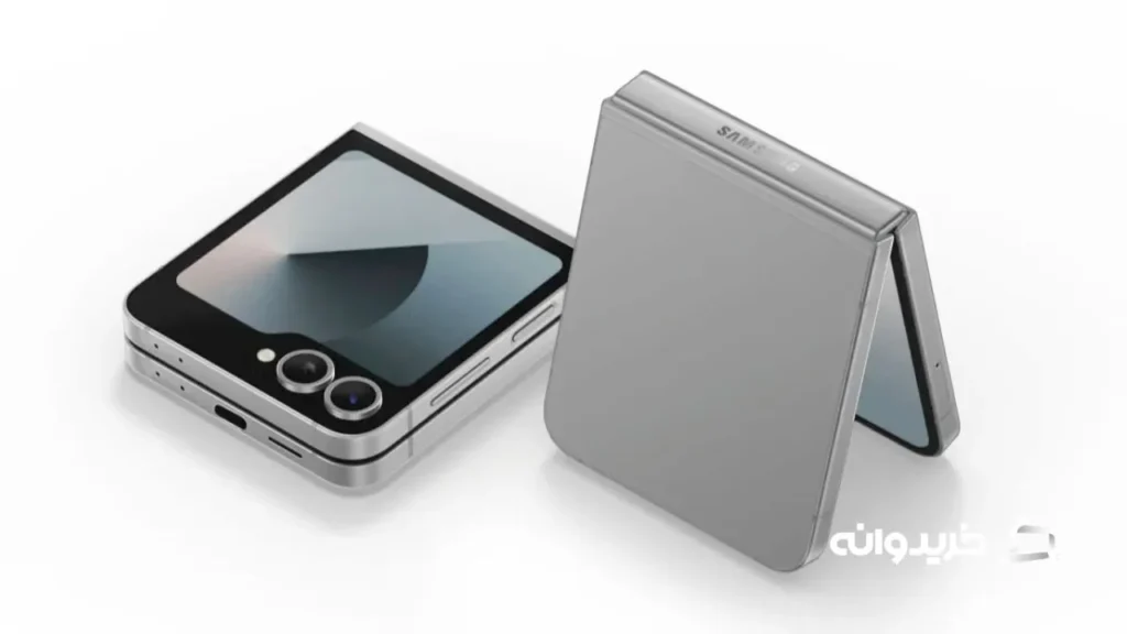A Samsung Galaxy Z Flip 6 in Silver Shadow