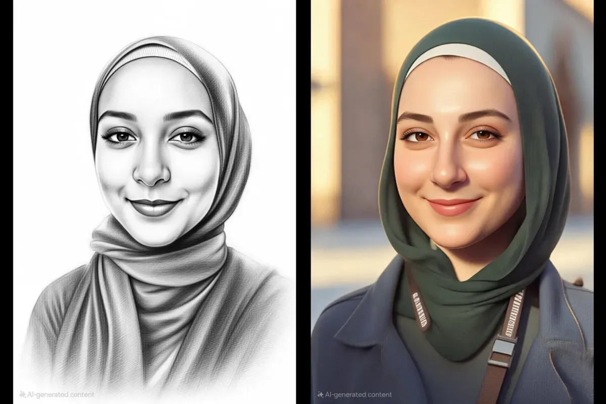 این دو تصویر استودیویی پرتره از من است که کاملاً توسط هوش مصنوعی ساخته شده‌اند.