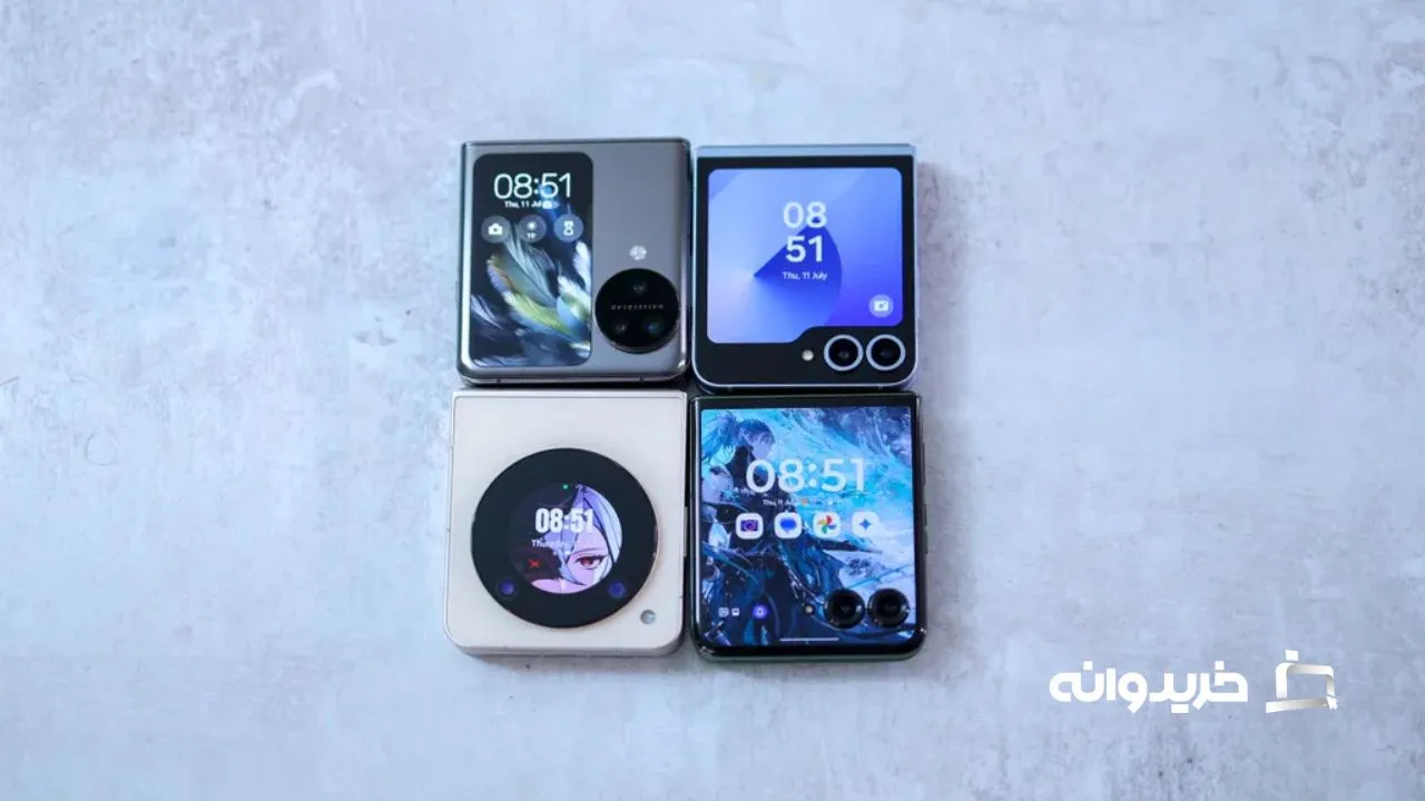 ردیف بالا: اوپو فایند ان۳ فلیپ؛ سامسونگ گلکسی زد فلیپ ۶
ردیف پایین: نوبیا فلیپ ۵G؛ موتورولا ریزر ۵۰ اولترا